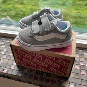 Vans Kids Gray Suede Velcro Sneakers